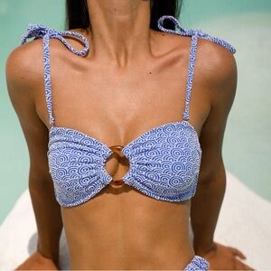 NWT Berlook Blue Jacquard O-ring Bikini Top & High-waisted Bottom